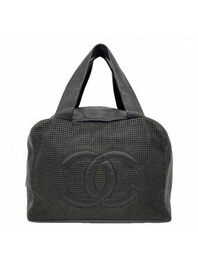 Chanel Handbag Caviar Leather Black Silver